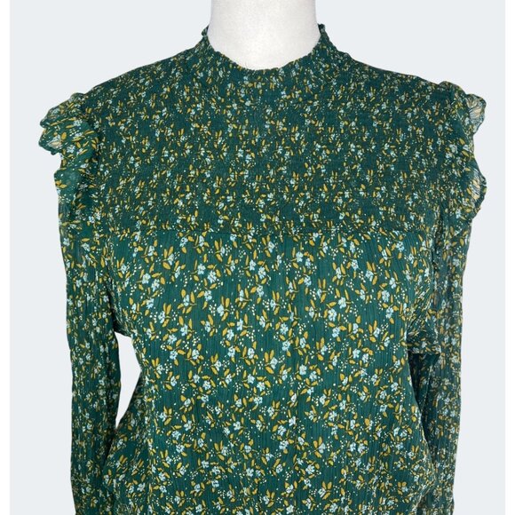 Free People Roma Forest Green Floral Sheer Mock Neck Long Sleeve Blouse Medium - Picture 10 of 15